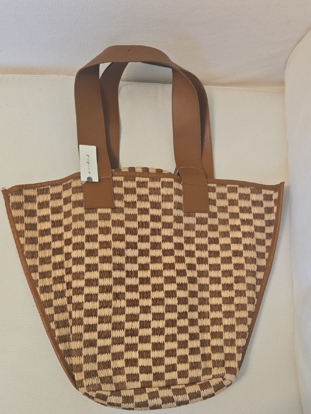 Anthropologie Raffia Checkered Angular Tote - Picture 1 of 4